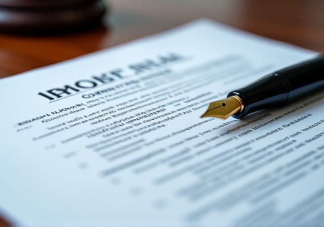 Close up of a professional legal contract being reviewed with a high-end fountain pen
